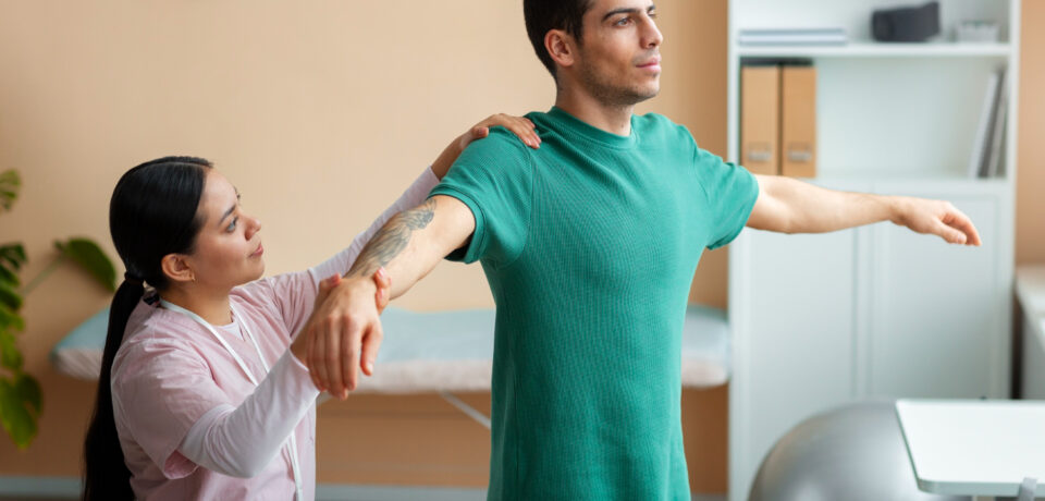 Home physiotherapy in Crossings Republik — Corefit Physiocare therapist treating patient at home Home physiotherapy in Crossings Republik — Corefit Physiocare therapist treating patient at home